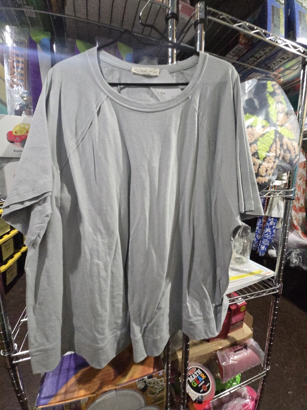 New 1X Rae Mode Light Gray Women's Short Sleeve Sleeve Top 100% Cotton